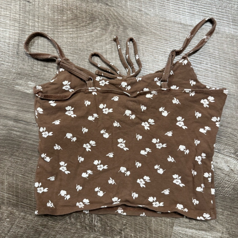 Hollister Brown Floral Tank Top Crop Top Size Small - Picture 7 of 7